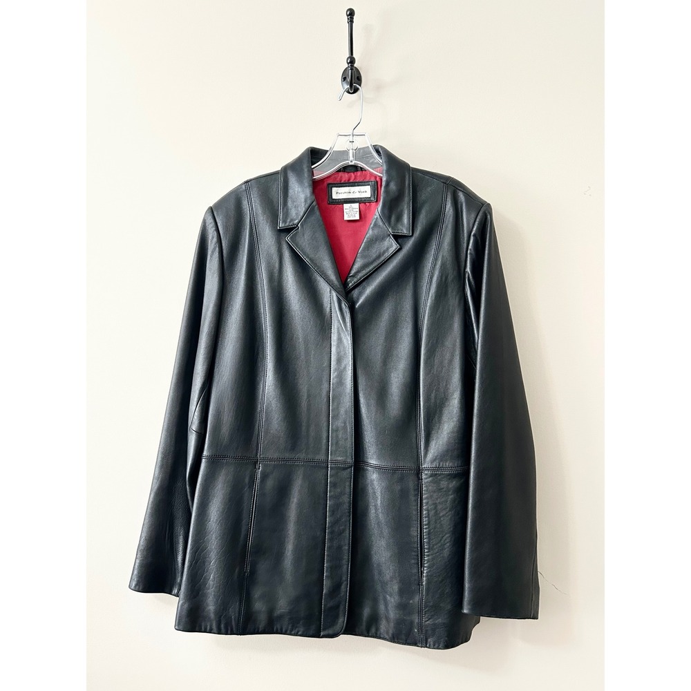 Preston & York Black Genuine Lambskin Leather Blazer Jacket Red Lining Large